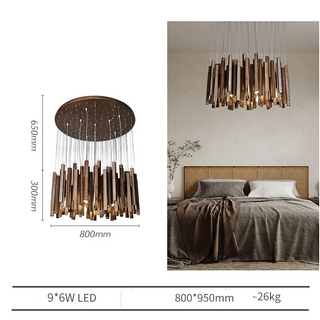 Regal - Modern Round Wood Stick Hanging Ceiling Light