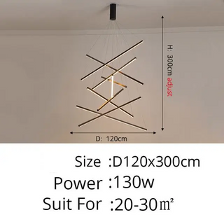 Finn - Modern Hanging Thin Black Crossed Bar Ceiling Light Chandelier