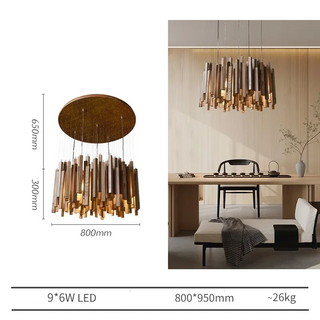 Regal - Modern Round Wood Stick Hanging Ceiling Light