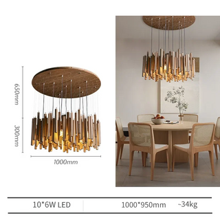 Regal - Modern Round Wood Stick Hanging Ceiling Light