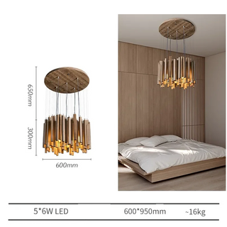 Regal - Modern Round Wood Stick Hanging Ceiling Light