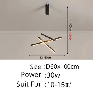 Finn - Modern Hanging Thin Black Crossed Bar Ceiling Light Chandelier