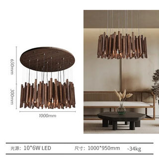 Regal - Modern Round Wood Stick Hanging Ceiling Light