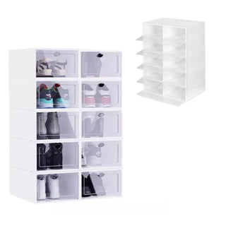 10 Cube Transparent Plastic Shoe Storage Boxes Cabinet Organize Shelf Durable