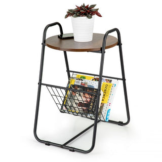 Side Table Wooden Coffee/Lamp/End Storage Stand Table with Magazine Rack