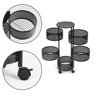 6 Tier Kitchen Rotating Storage Trolley Cart Utility Vegetable Mobile Shelf Rack