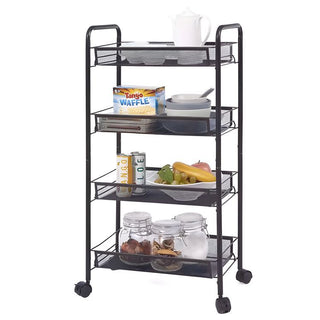 4 Tier Kitchen Rotating Storage Trolley Cart Utility Vegetable Mobile Shelf Rack