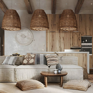 Lascano - Natural Handmade Rattan Shade Round Pendant Ceiling Light