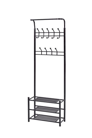 Coat Rack Stand with 3 Shoe Shelves 18 Hooks Free Standing Hall Tree