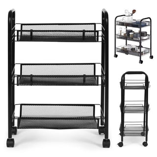 3 Tier Kitchen Rotating Storage Trolley Cart Utility Vegetable Mobile Shelf Rack