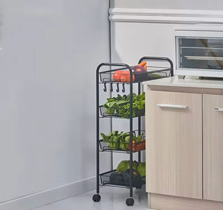 4 Tier Kitchen Rotating Storage Trolley Cart Utility Vegetable Mobile Shelf Rack