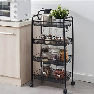 4 Tier Kitchen Rotating Storage Trolley Cart Utility Vegetable Mobile Shelf Rack
