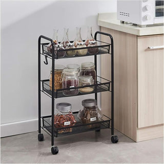3 Tier Kitchen Rotating Storage Trolley Cart Utility Vegetable Mobile Shelf Rack