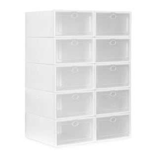 10 Cube Transparent Plastic Shoe Storage Boxes Cabinet Organize Shelf Durable