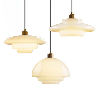 Nimes - Modern Circular Layered Dome Milk Glass Pendant Ceiling Light