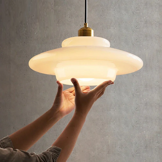 Nimes - Modern Circular Layered Dome Milk Glass Pendant Ceiling Light