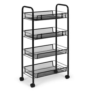 4 Tier Kitchen Rotating Storage Trolley Cart Utility Vegetable Mobile Shelf Rack