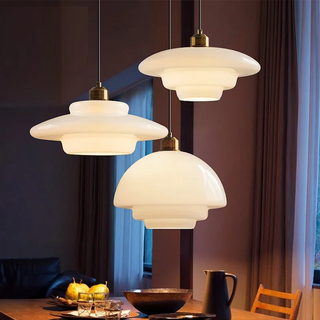 Nimes - Modern Circular Layered Dome Milk Glass Pendant Ceiling Light