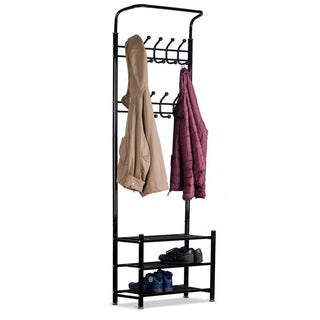 Coat Rack Stand with 3 Shoe Shelves 18 Hooks Free Standing Hall Tree