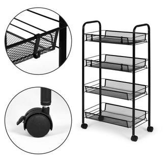 4 Tier Kitchen Rotating Storage Trolley Cart Utility Vegetable Mobile Shelf Rack