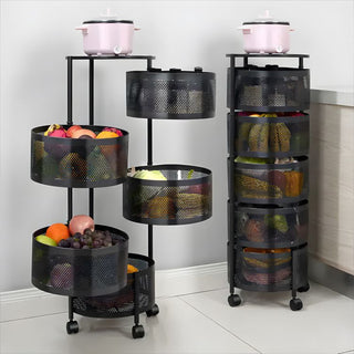 6 Tier Kitchen Rotating Storage Trolley Cart Utility Vegetable Mobile Shelf Rack