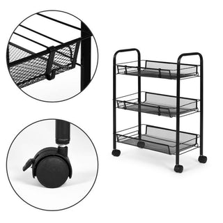 3 Tier Kitchen Rotating Storage Trolley Cart Utility Vegetable Mobile Shelf Rack