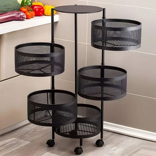 6 Tier Kitchen Rotating Storage Trolley Cart Utility Vegetable Mobile Shelf Rack