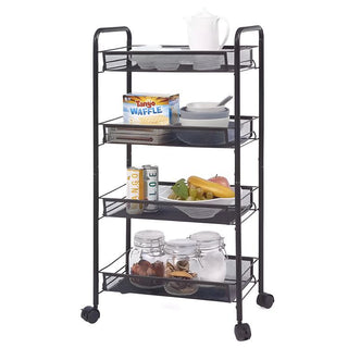4 Tier Kitchen Rotating Storage Trolley Cart Utility Vegetable Mobile Shelf Rack