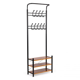 Coat Rack Stand with 3 Shoe Shelves 18 Hooks Free Standing Hall Tree