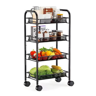 4 Tier Kitchen Rotating Storage Trolley Cart Utility Vegetable Mobile Shelf Rack