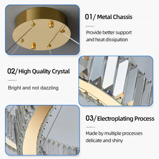 Zaver - Modern Crystal Glass Striped Circular Hanging Ceiling Light Chandelier