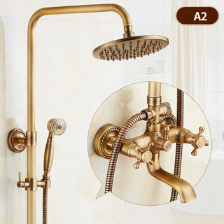 Malaney - Brass Antique Wall Mounted Dual Handle Shower Set