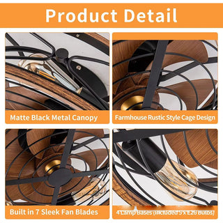 Lyndel - Industrial Retro Wood Ceiling Fan with Light