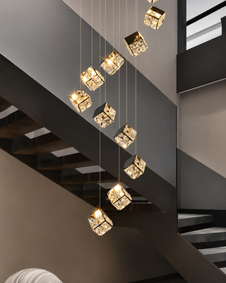Abby - Crystal Square Box Gold Ceiling Chandelier