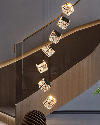 Abby - Crystal Square Box Gold Ceiling Chandelier