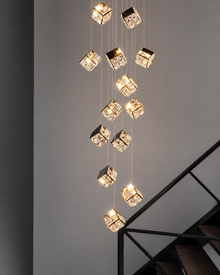 Abby - Crystal Square Box Gold Ceiling Chandelier