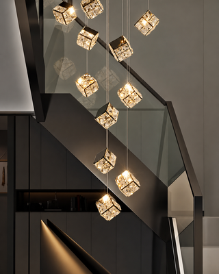 Abby - Crystal Square Box Gold Ceiling Chandelier