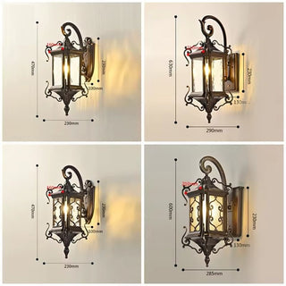 Helen - Rustic Water Glass Wall Sconce with Metal Scrolled Arm, Single Bulb Coffee Lantern