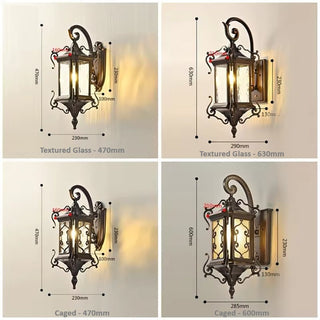 Helen - Rustic Water Glass Wall Sconce with Metal Scrolled Arm, Single Bulb Coffee Lantern
