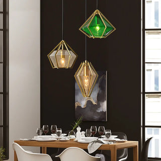 Mabon - Geometric Caged Coloured Diamond Glass Pendant Ceiling Light