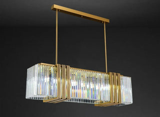 Elara – Luxury Hanging Chandelier Warm & Cold  Gold Finish with Rectangle Crystal Panels