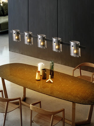 Fendi - Modern Long Bar Multi Head Black Hanging Ceiling Light Chandelier