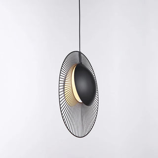 Morella - Black Circular Striped Metal Spike Hanging Pendant Ceiling Light