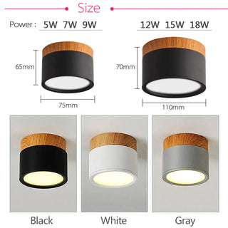 Nicoll - Nordic Wood Style Surface Mounted Round Ceiling Downlight