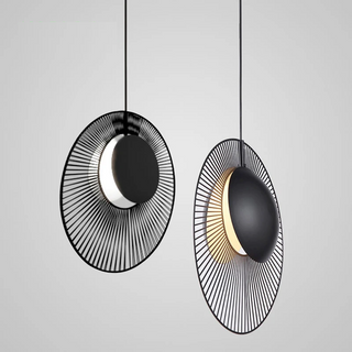 Morella - Black Circular Striped Metal Spike Hanging Pendant Ceiling Light