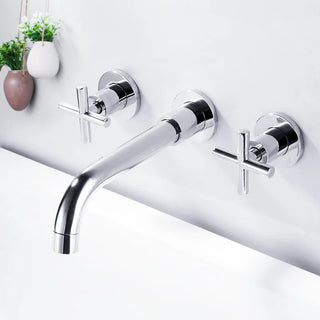 Colina - Modern Brass Double Handle Wall Mounted Basin Tap