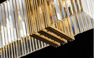 Elara – Luxury Hanging Chandelier Warm & Cold  Gold Finish with Rectangle Crystal Panels