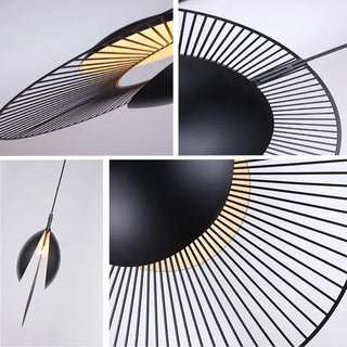 Morella - Black Circular Striped Metal Spike Hanging Pendant Ceiling Light