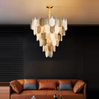 Victoria - Modern Abstract Tiered Patterned Glass Leaf Dimmable Chandelier