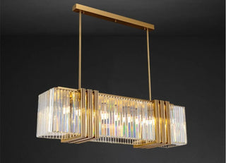 Elara – Luxury Hanging Chandelier Warm & Cold  Gold Finish with Rectangle Crystal Panels